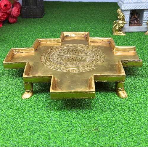 Bhunes Brass Somasutra Abhishek Patra Pooja Plate for Shiva Lingam, Tirumanjana Tray, Idol Bathing, Pradakshina, Temple Ritual Accessories,Gold, 2 Inch, 1 Piece - Image 1