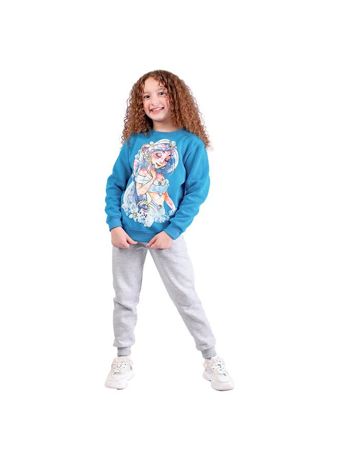 Girl Inner Fleece Princess Jasmine Print Winter Pajama Set