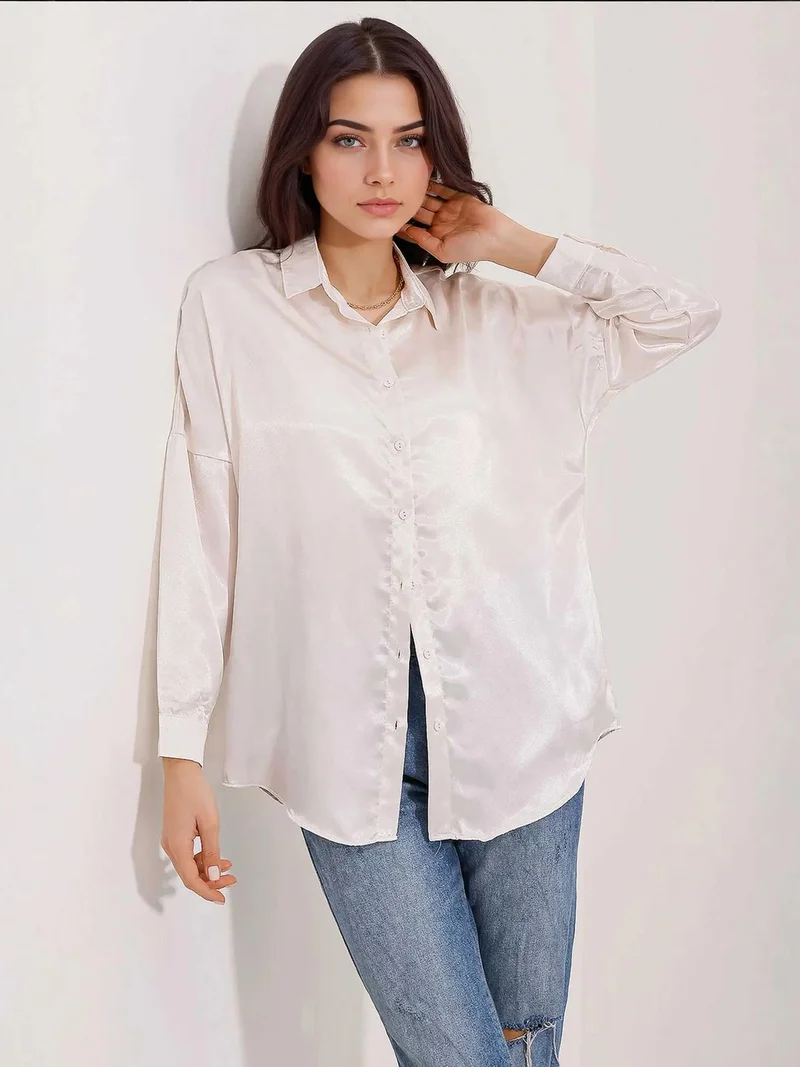 بيغ دارت قميص ساتان واسع بأزرار