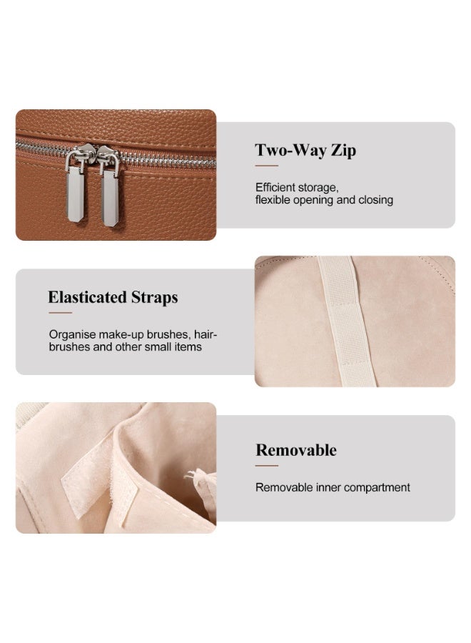 حقيبة ماكياج ، حالة ماكياج السفر مع المقصورات والمقبض ، حقائب منظم مستحضرات التجميل المحمولة ، حقيبة المرحاض للنساء ، بنية (8 * 5.5 * 6 بوصة) - Image 5