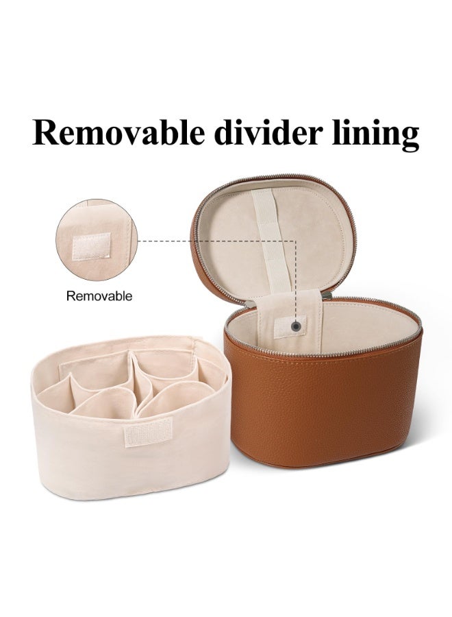 حقيبة ماكياج ، حالة ماكياج السفر مع المقصورات والمقبض ، حقائب منظم مستحضرات التجميل المحمولة ، حقيبة المرحاض للنساء ، بنية (8 * 5.5 * 6 بوصة) - Image 3