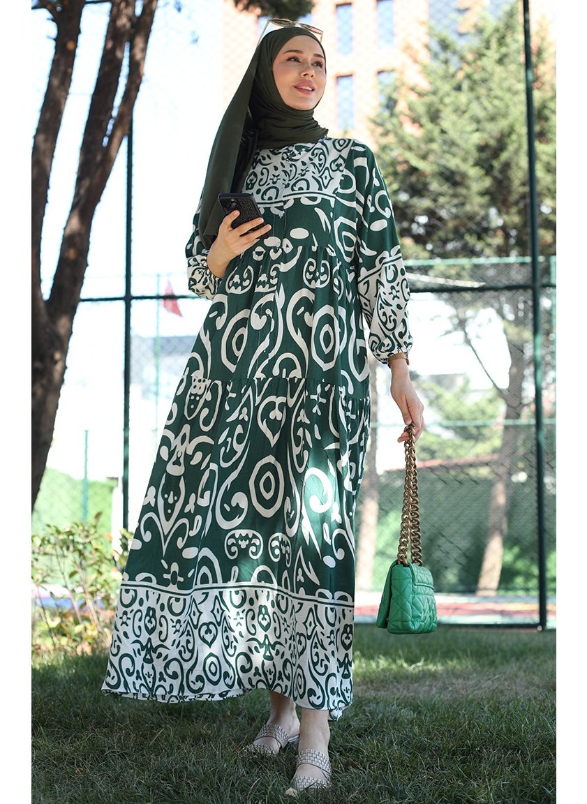 Sefa Merve - Patterned Viscose Dress 81875-03 Khaki - Image 1