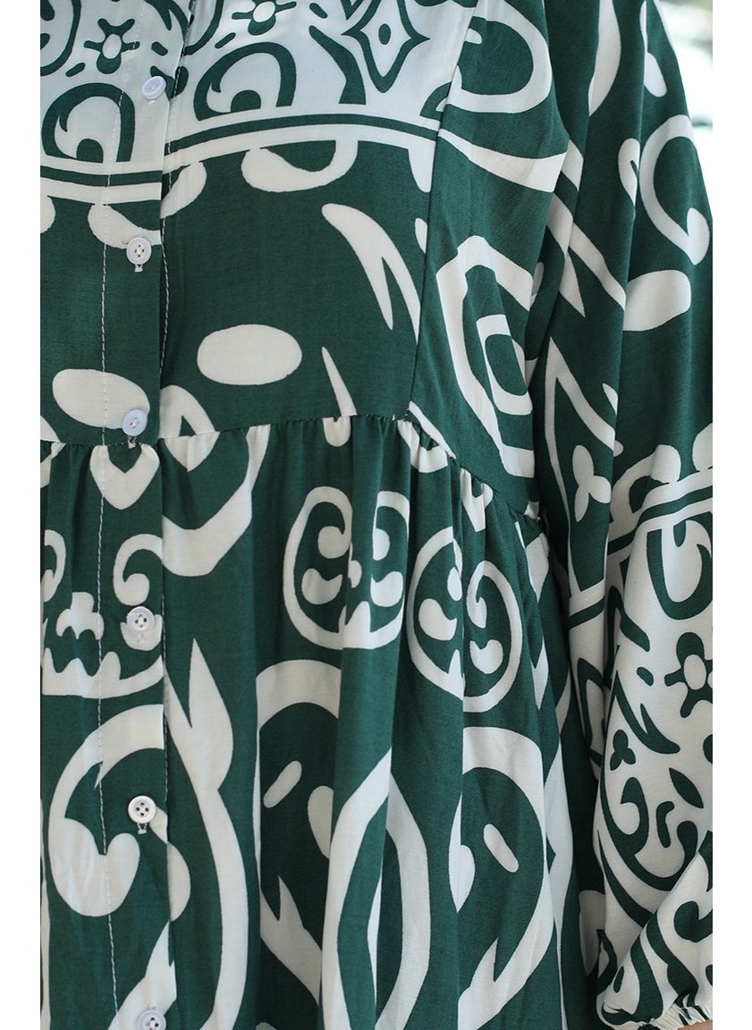 Sefa Merve - Patterned Viscose Dress 81875-03 Khaki - Image 1