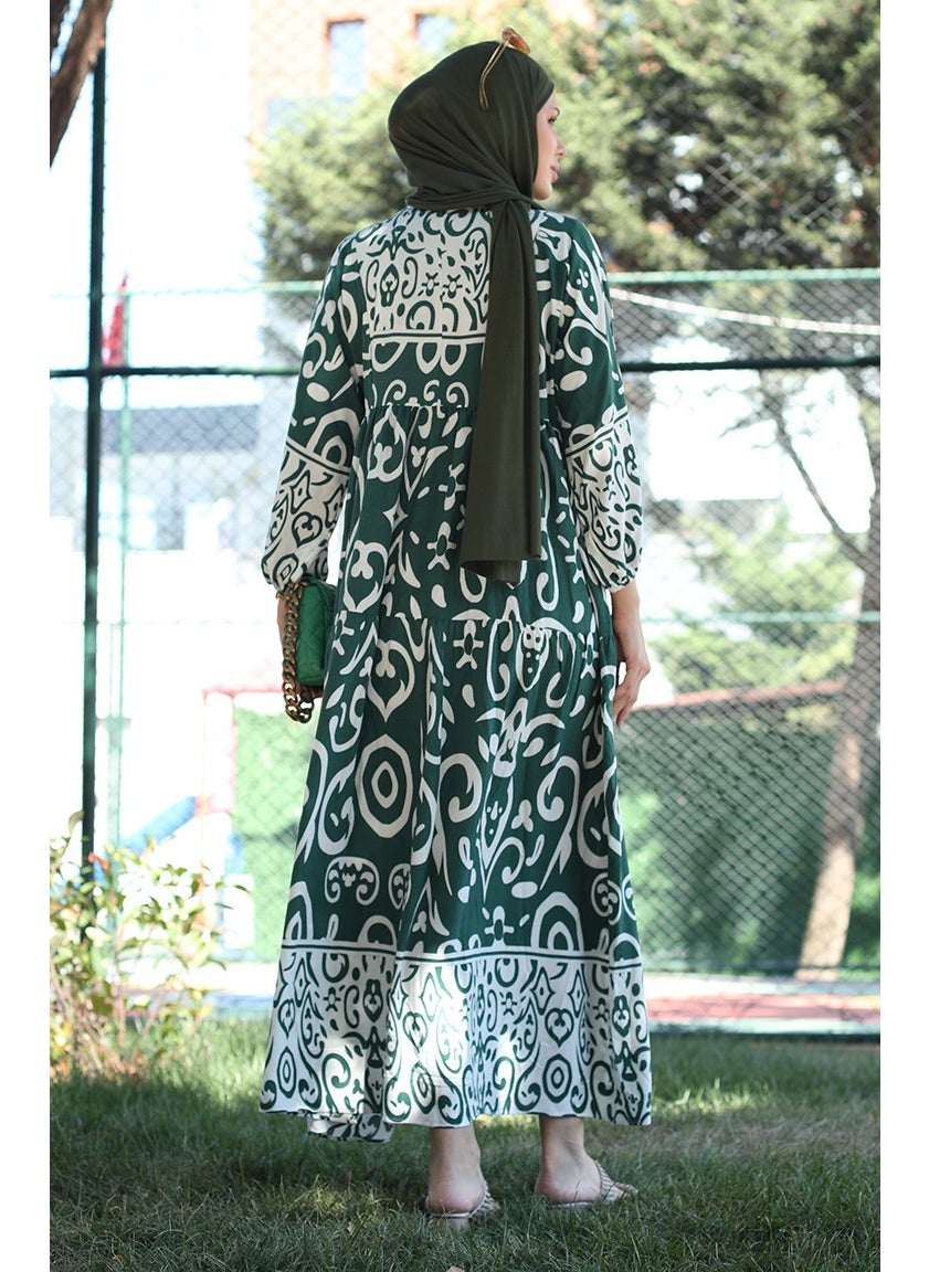 Sefa Merve - Patterned Viscose Dress 81875-03 Khaki - Image 1