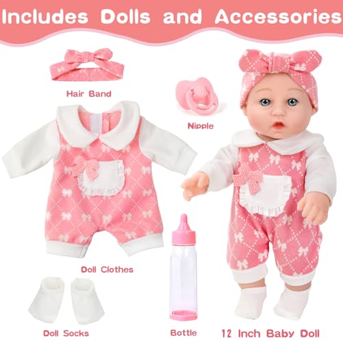 DONTNO 12 Baby Doll in Gift Box with Clothes Accessories PlaysetPacifierFeeding Bottle Gift Idea for Ages 3 - Image 5