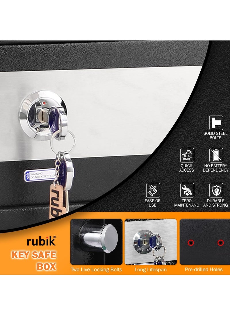 Rubik - Wide Key Operated Safe Box, Manual Cabinet Safety Vault For Home Office RB20KW (Black, 20x43x35cm) - Image 1