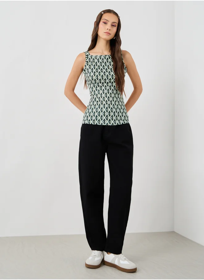 تايك تو Take Two Printed Square Neck Sleeveless Cami Top