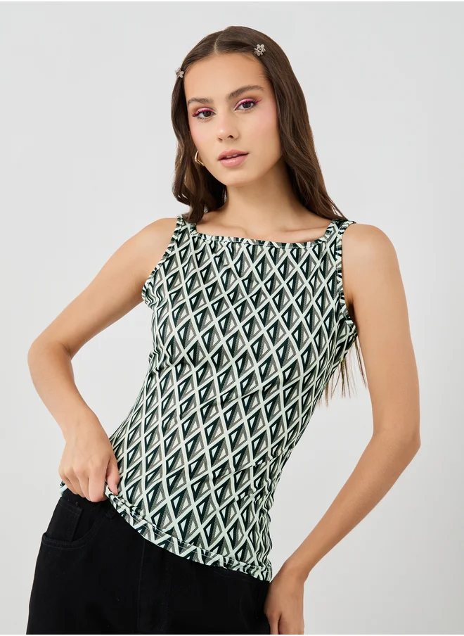 تايك تو Take Two Printed Square Neck Sleeveless Cami Top