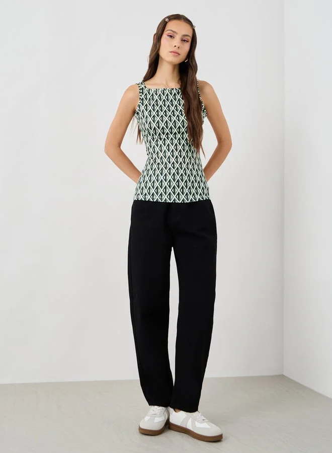 Take Two Printed Square Neck Sleeveless Cami Top