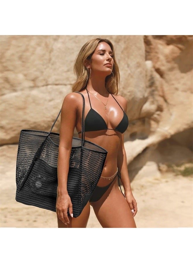 KALIDI Beach Mesh Tote Bag, Casual Tote Bag Hobo Women Foldable MAX 23L Shoulder Grocery Bag For Beach Picnic Vacation  - Image 4