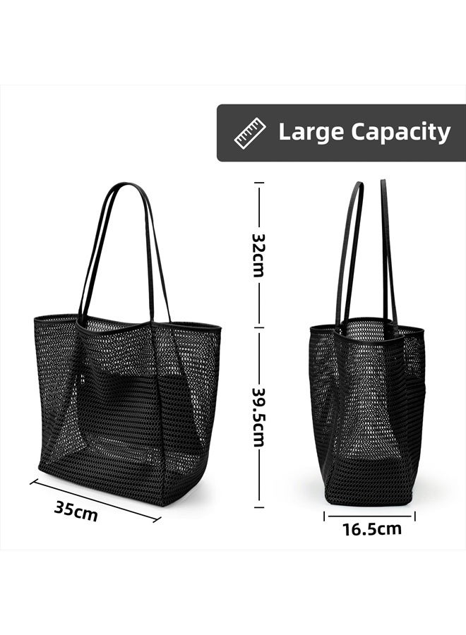 KALIDI Beach Mesh Tote Bag, Casual Tote Bag Hobo Women Foldable MAX 23L Shoulder Grocery Bag For Beach Picnic Vacation  - Image 5