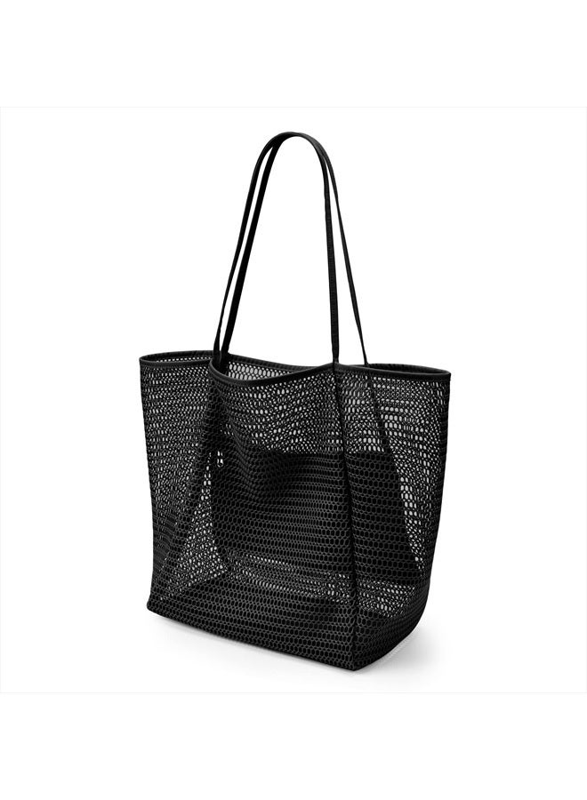 KALIDI Beach Mesh Tote Bag, Casual Tote Bag Hobo Women Foldable MAX 23L Shoulder Grocery Bag For Beach Picnic Vacation  - Image 1
