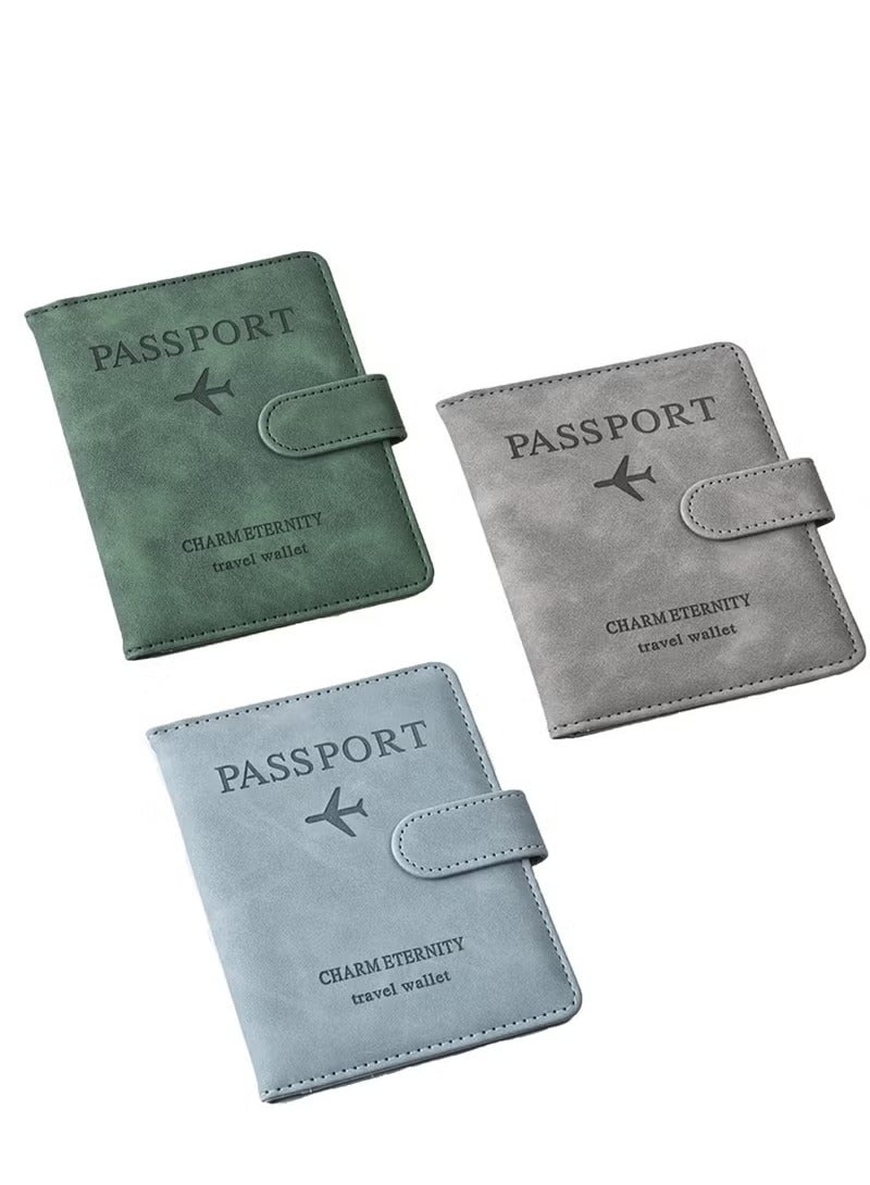 3 different color passport holder protective covers, PU leather magnetic buckle passport bag PFID anti-magnetic multi-card passport book multi-function passport bag, suitable for men and women travel accessories (green, blue, gray,)  - Image 1