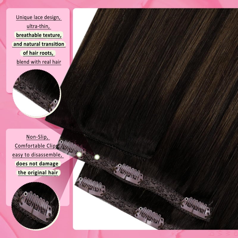 YoungSee Balayage Clip in Hair Extensions Dark Brown Real Hair Extensions Clip in Human Hair Dark Roots to Medium Brown Balayage Human Hair Extension Clip ins for Thin Hair 20In 120G - Image 3