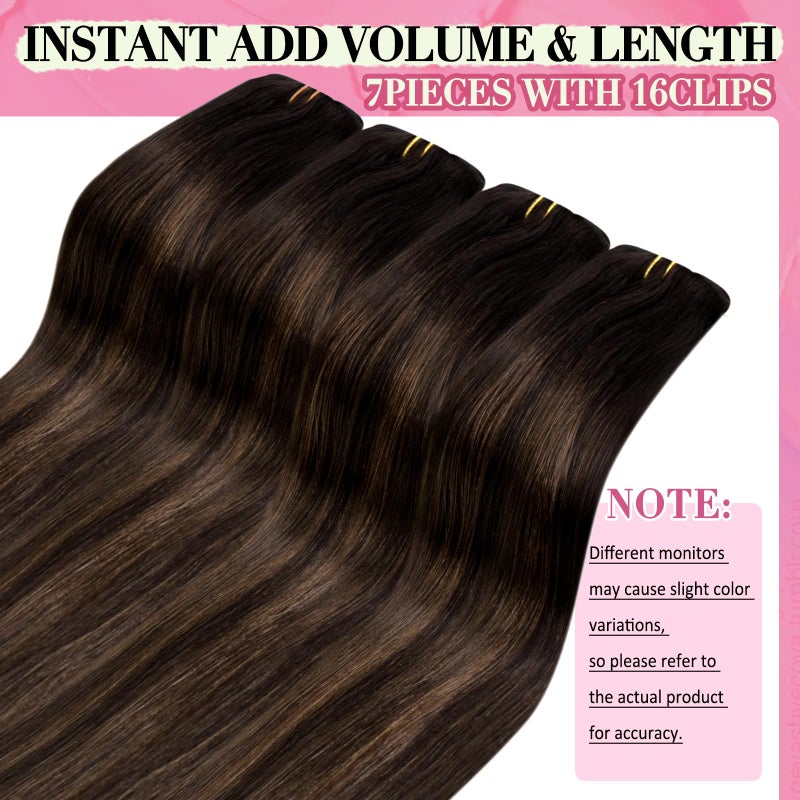 YoungSee Balayage Clip in Hair Extensions Dark Brown Real Hair Extensions Clip in Human Hair Dark Roots to Medium Brown Balayage Human Hair Extension Clip ins for Thin Hair 20In 120G - Image 5