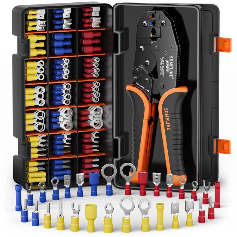 SOMELINE Someline Crimping Tool Pliers Set, Cable Lug Pliers 0.5-6 mm², with 27 Types of Crimp Connectors, Cable Lug Assortment Kit, 205 Pieces  - Image 1