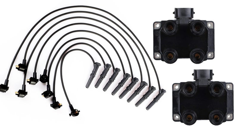 ENA مجموعة ENA من 2 ملف إشعال ومجموعة أسلاك متوافقة مع لينكولن تاون كار وميركوري غراند ماركيز 4.6L V8 بديل لـ FD487 - Image 1