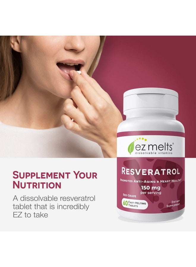 EZ Melts Resveratrol Supplement To Promote Healthy Aging Powerful Protection Antioxidants Supplement To Support Cardiovascular Health Dissolvable Trans Resveratrol Vegan Antioxidant Supplement - Image 3