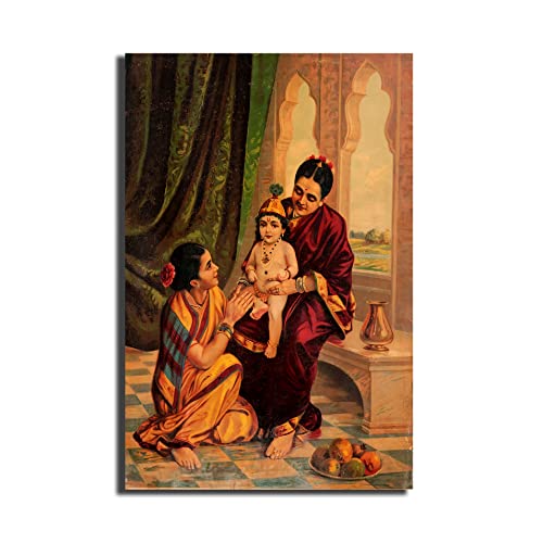 SIKHASH Raja Ravi Varma Canvas Painting, Indian Art, Classic Art, Wall Art for Living Room, Unframed, Multicolor, 12x8 inches (30x20 cms, Yashoda Krishna) - Image 4