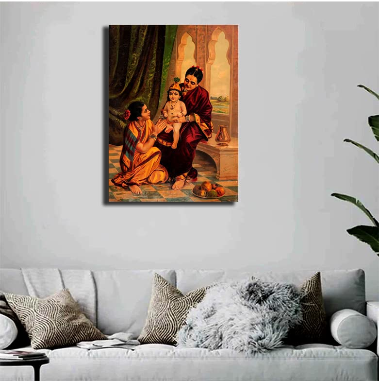 SIKHASH Raja Ravi Varma Canvas Painting, Indian Art, Classic Art, Wall Art for Living Room, Unframed, Multicolor, 12x8 inches (30x20 cms, Yashoda Krishna) - Image 2
