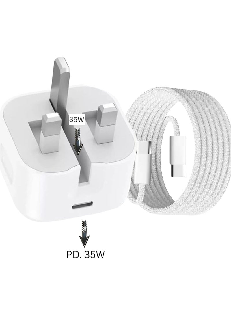 MUNTAQI 35W PD USB-C Charger Plug with Dual Type-C Ports & 2M USB-C to USB-C Cable – Fast Charging Adapter for Samsung, iPhone 15, iPad, MacBook, Pixel & More – Power Delivery Wall Charger - Image 5