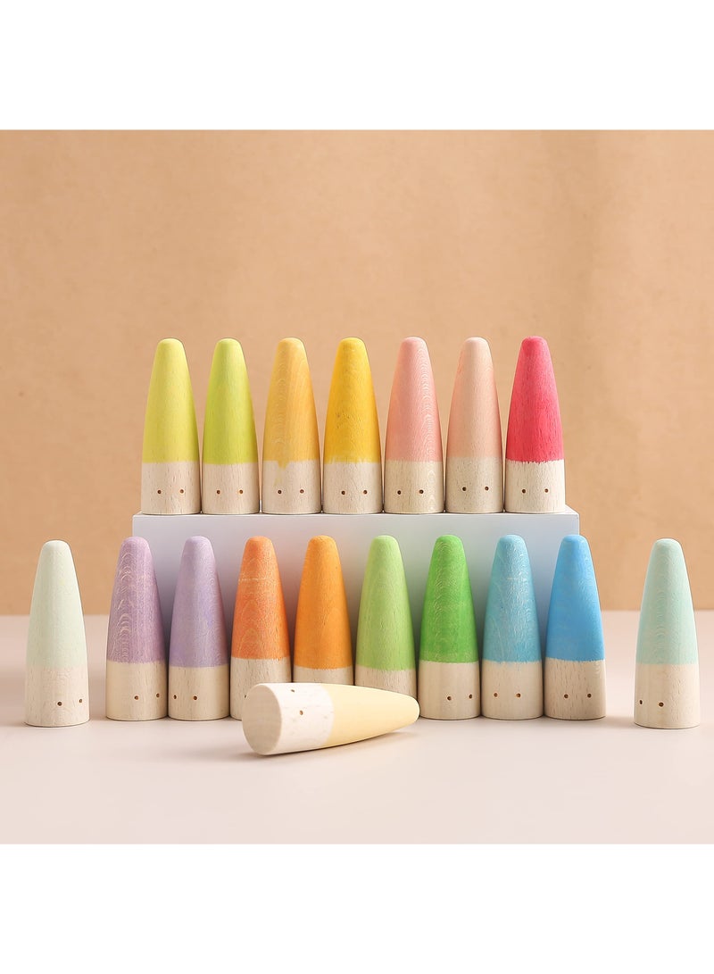 KASTWAVE KASTWAVE 18 PCS Rainbow Wooden Cone Peg Dolls for Boys Girls, Wooden Peg People Montessori Preschool Wood Rainbow Friend Educational Toys Learning Educational Toys for Unisex Over 36 Months  - Image 1
