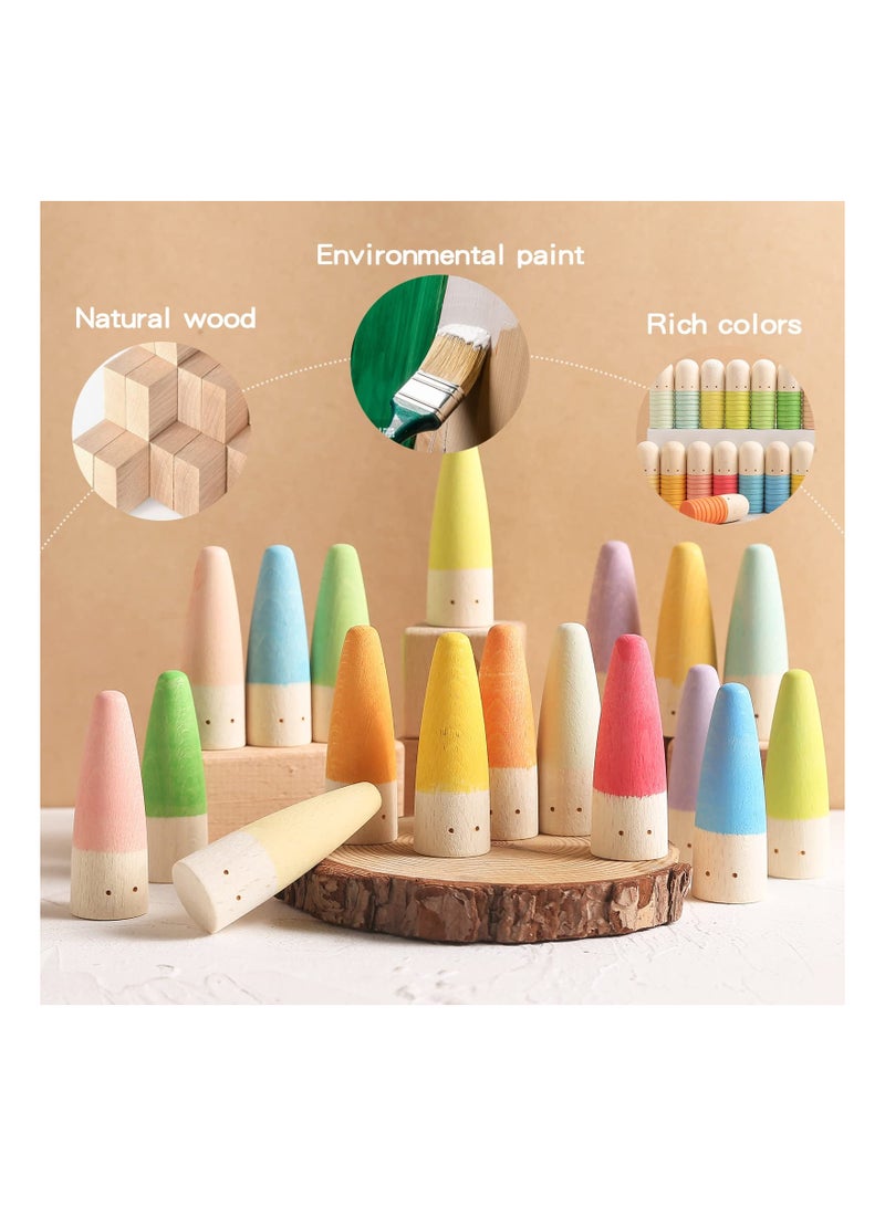 KASTWAVE KASTWAVE 18 PCS Rainbow Wooden Cone Peg Dolls for Boys Girls, Wooden Peg People Montessori Preschool Wood Rainbow Friend Educational Toys Learning Educational Toys for Unisex Over 36 Months  - Image 2