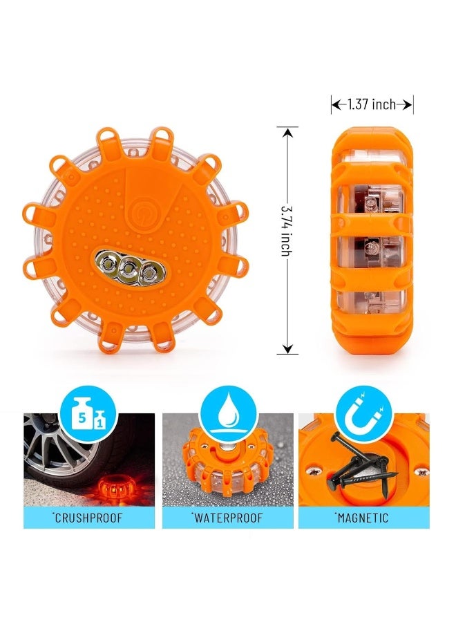موب مصباح تحذير طوارئ LED على الطريق، منارة أمان مغناطيسية مع 9 أوضاع وميض، مصباح إشارة خطر مقاوم للماء والصدمات للسيارات والشاحنات والدراجات النارية والدراجات الهوائية، لون برتقالي للسلامة على جانب الطريق - Image 4