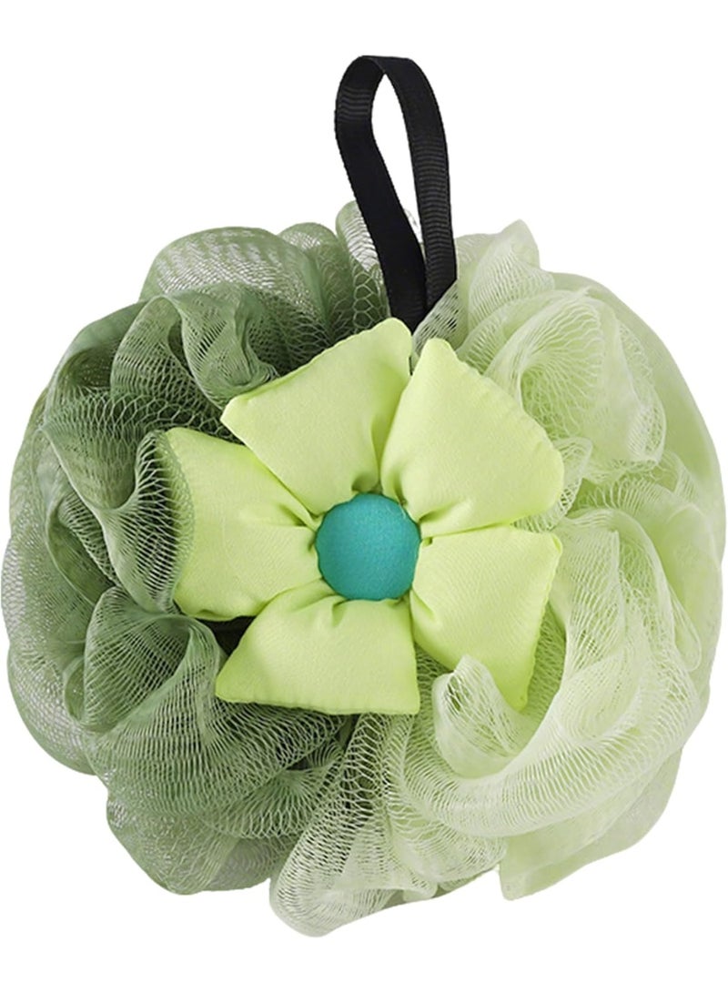 Bath Loofah Sponge The Double-Layered Bath Ball Has Cute Flowers Body Scrub Exfoliating Body Wash Soft Foaming Scrubbing Loofah(Green) - Image 1