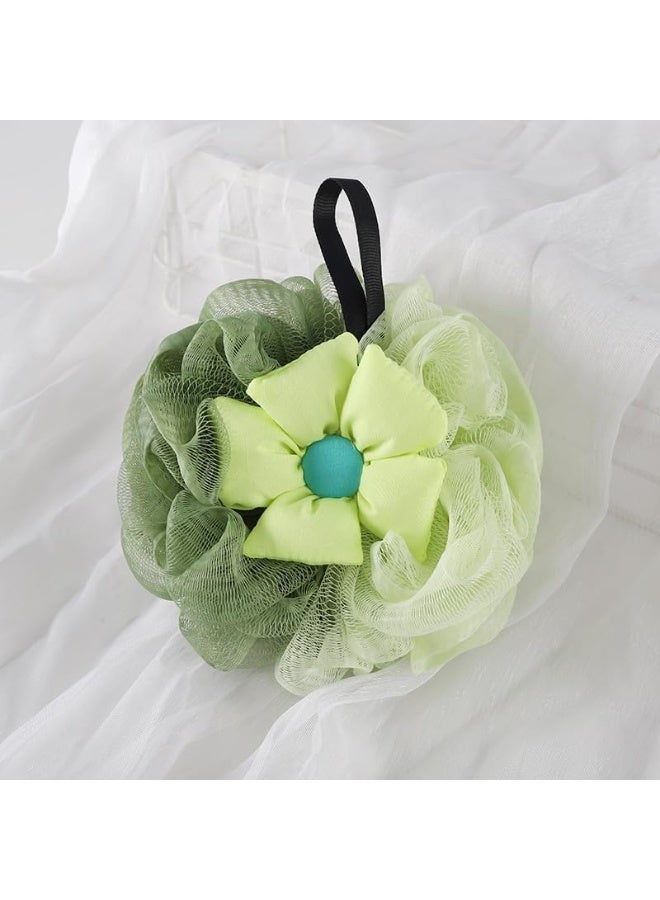 Bath Loofah Sponge The Double-Layered Bath Ball Has Cute Flowers Body Scrub Exfoliating Body Wash Soft Foaming Scrubbing Loofah(Green) - Image 5
