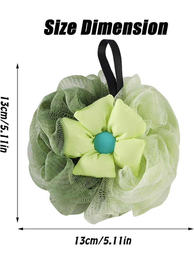 Bath Loofah Sponge The Double-Layered Bath Ball Has Cute Flowers Body Scrub Exfoliating Body Wash Soft Foaming Scrubbing Loofah(Green) - Image 3