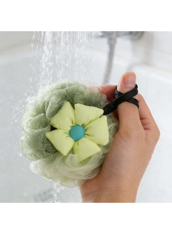 Bath Loofah Sponge The Double-Layered Bath Ball Has Cute Flowers Body Scrub Exfoliating Body Wash Soft Foaming Scrubbing Loofah(Green) - Image 4