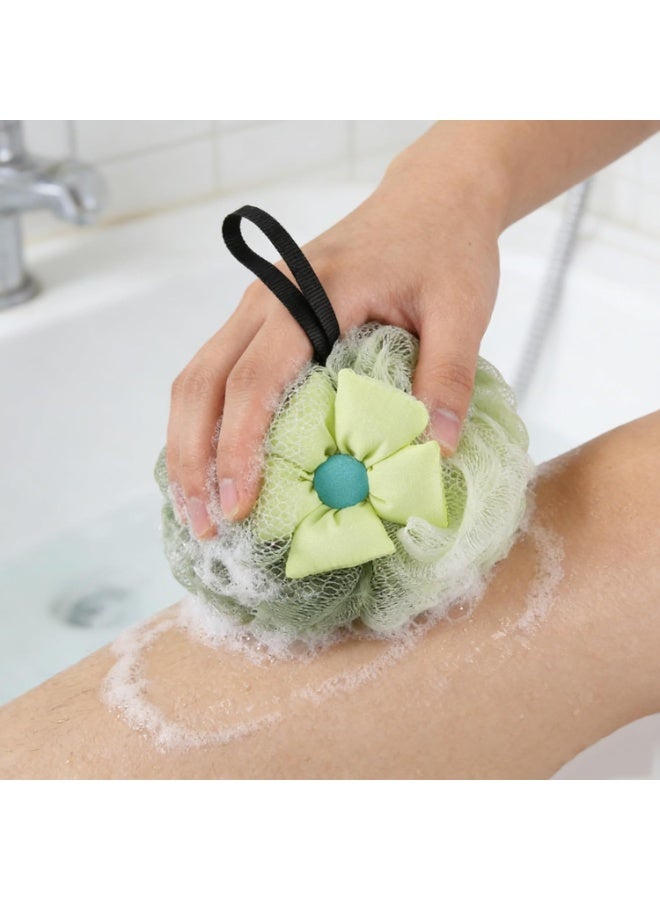 Bath Loofah Sponge The Double-Layered Bath Ball Has Cute Flowers Body Scrub Exfoliating Body Wash Soft Foaming Scrubbing Loofah(Green) - Image 2