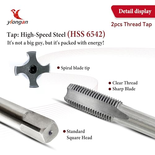 ylongan 2Pcs M16x2.0 Metric Thread Tap, HSS M16 x 2.0mm Right Hand Taper & Plug Thread Tapping Tool - Image 4