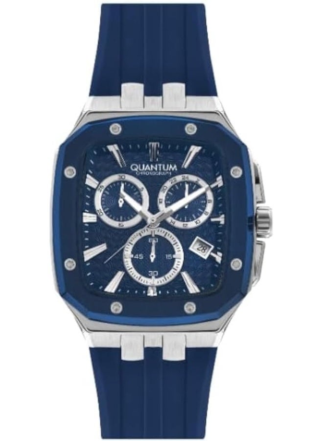 Quantum Men's Quartz Movement Watch, Chronograph Display and Silicone Strap - HNG1033.399, Blue - Image 1