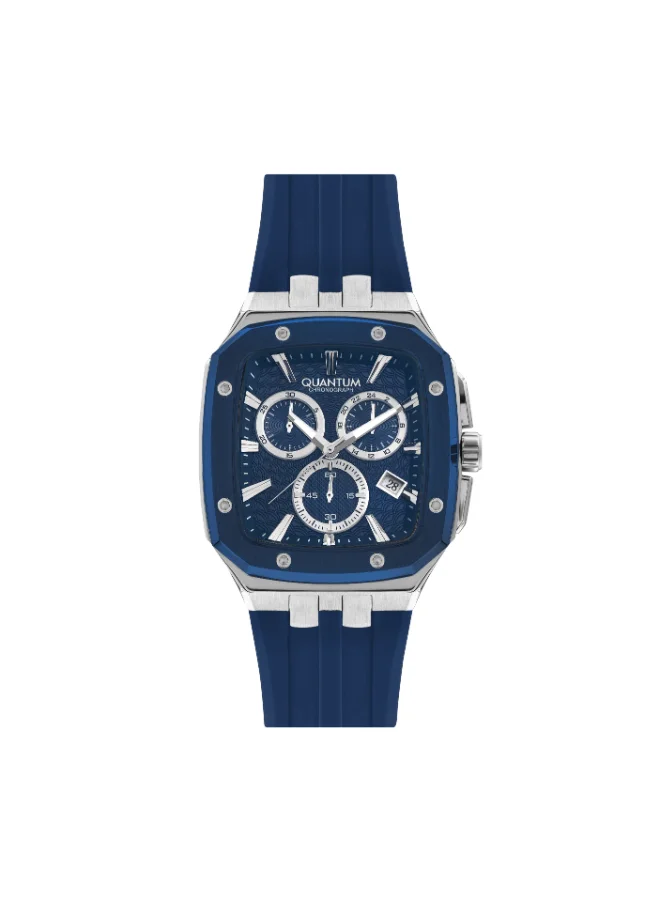 Quantum Men's Quartz Movement Watch, Chronograph Display and Silicone Strap - HNG1033.399, Blue
