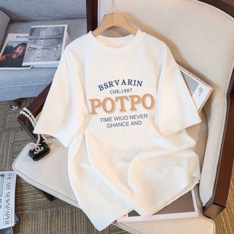 230G Heavy Cotton T-Shirt Women'S Shoulder Large Version Loose Short Sleeve Top Summer Japanese Women'S T-Shirt Base Shirt - Image 1