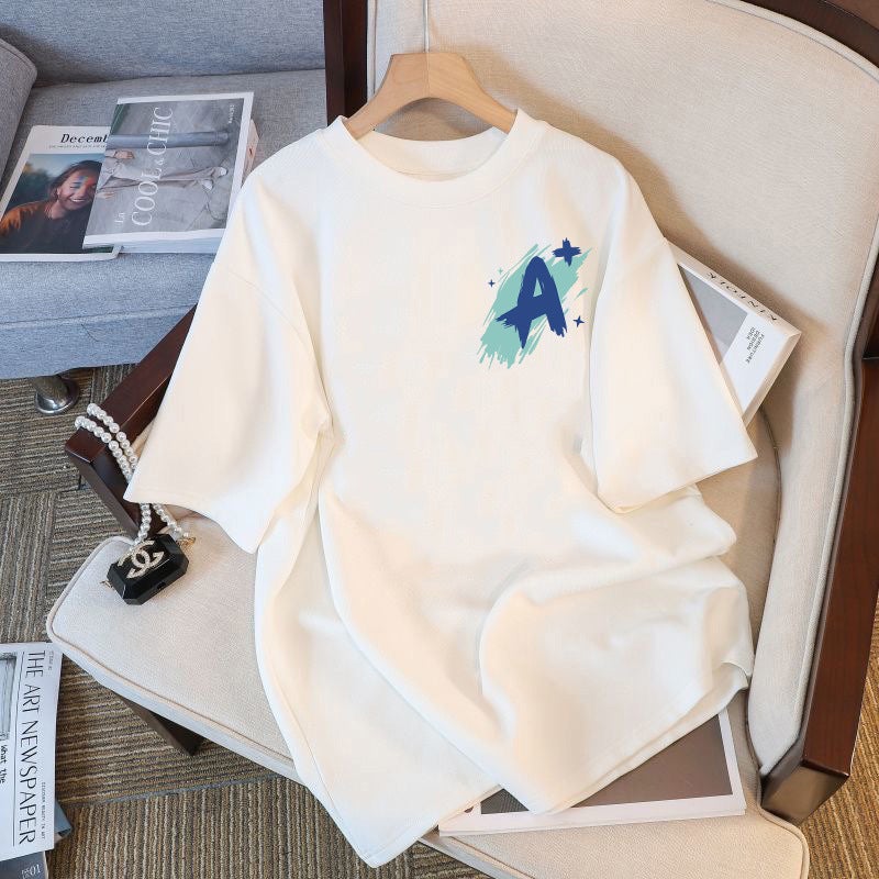 230G Heavy Cotton T-Shirt Women'S Shoulder Large Version Loose Short Sleeve Top Summer Japanese Women'S T-Shirt Base Shirt - Image 3