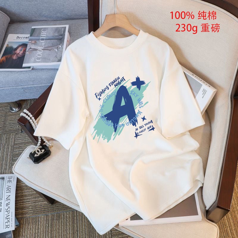 230G Heavy Cotton T-Shirt Women'S Shoulder Large Version Loose Short Sleeve Top Summer Japanese Women'S T-Shirt Base Shirt - Image 2