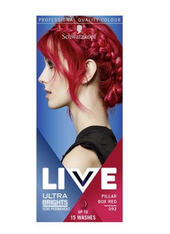 شوارزكوف صبغة شعر LIVE Ultra Brights Pillar Box Red شبه دائمة 092 صبغة شعر حمراء للون شعر فاتح أو فاتح لون نابض بالحياة يدوم حتى 15 غسلة  - Image 1
