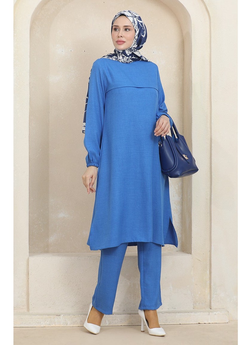 Sefa Merve - Elastic Sleeve Tunic Trousers Double Suit 1005-03 Blue - Image 1