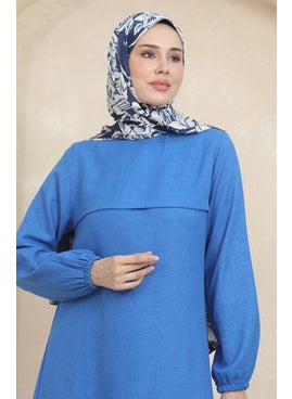 Sefa Merve Elastic Sleeve Tunic Trousers Double Suit 1005-03 Blue  - Image 3