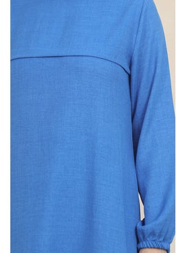 Sefa Merve Elastic Sleeve Tunic Trousers Double Suit 1005-03 Blue  - Image 4