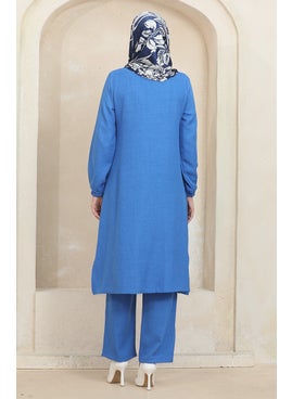 Sefa Merve Elastic Sleeve Tunic Trousers Double Suit 1005-03 Blue  - Image 5