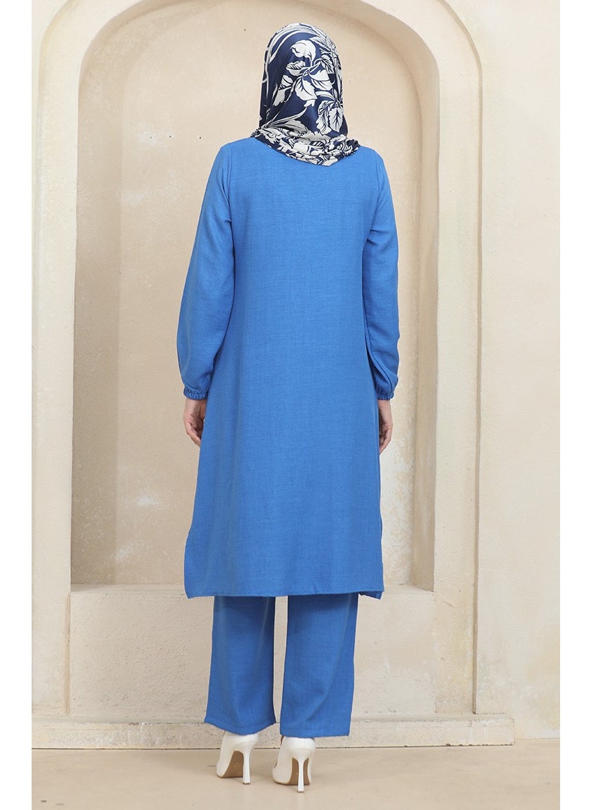 Sefa Merve - Elastic Sleeve Tunic Trousers Double Suit 1005-03 Blue - Image 1