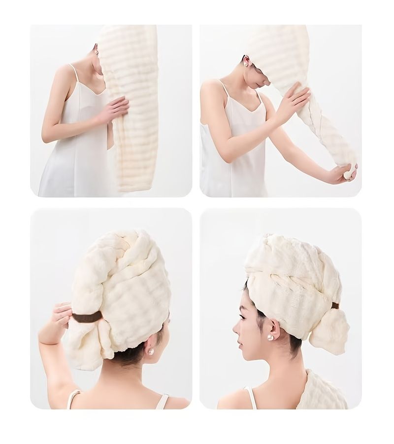 Blue Extra Large Hair Drying Cap Thickened Super Absorbent Quick Dry Head Towel for Home Travel - Image 4