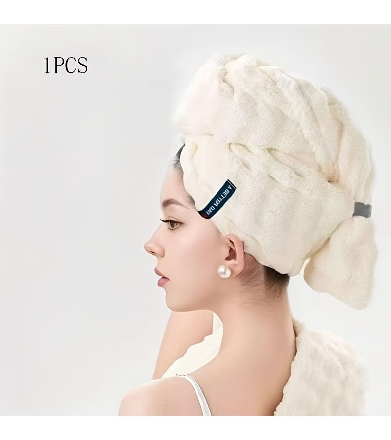 Blue Extra Large Hair Drying Cap Thickened Super Absorbent Quick Dry Head Towel for Home Travel - Image 2