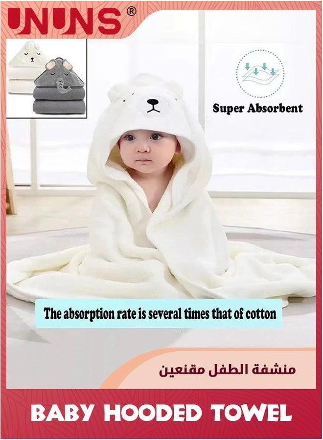 UNUNS Baby Hooded Towel,2 Pcs Organic Bamboo Bath Towel,Bath Towel For Toddler Infants,Super Absorbent Soft Washcloth,Machine Washable Towel,Keeps Your Warm And Cosy,Black Elephant+White Bear  - Image 3