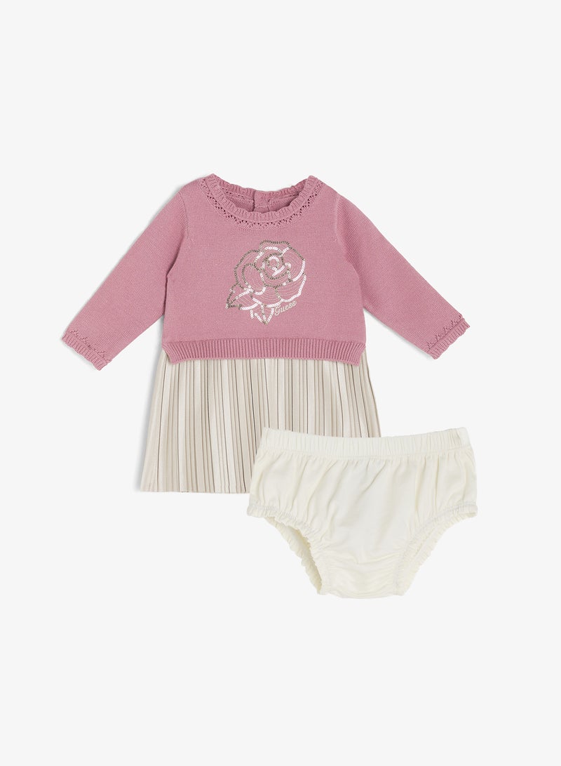 GUESS Kids Mixed Fabric Long Sleeve Dress+Pantie - Image 1