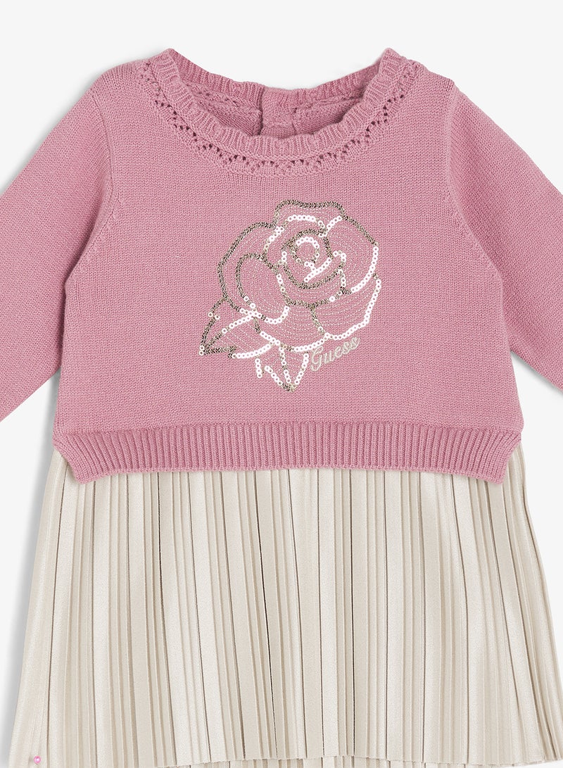 GUESS Kids Mixed Fabric Long Sleeve Dress+Pantie - Image 4